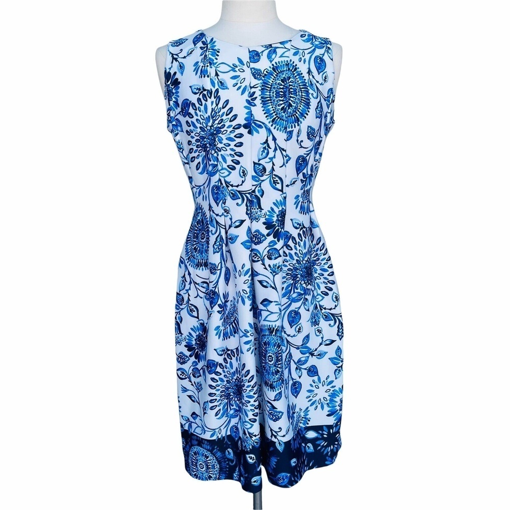 ENFOCUS STUDIO Sleeveless Sheath Dress Womens Size M Blue Floral Stretchy